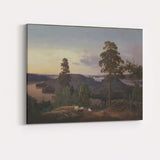 Scandinavian Lake View Pine Forest Evening Landscape Painting Canvas Wall Art Print Decor Picture Ready to Hang