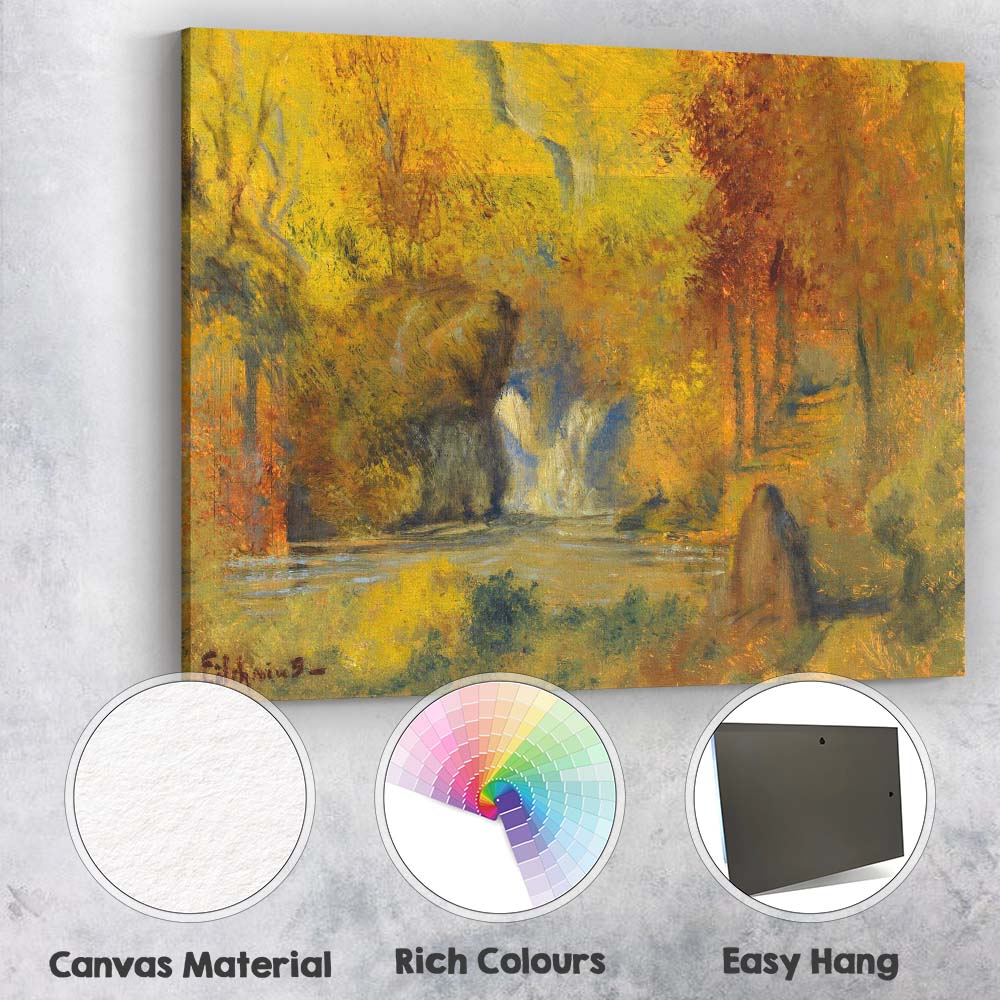 Vibrant Autumn Waterfall Forest Landscape Impressionist Painting Canvas Wall Art Print Decor Picture Ready to Hang
