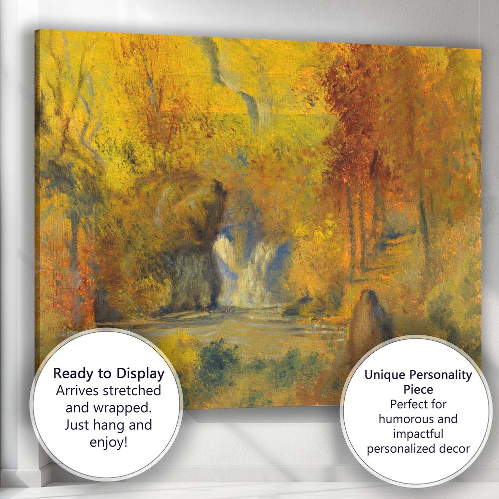 Vibrant Autumn Waterfall Forest Landscape Impressionist Painting Canvas Wall Art Print Decor Picture Ready to Hang