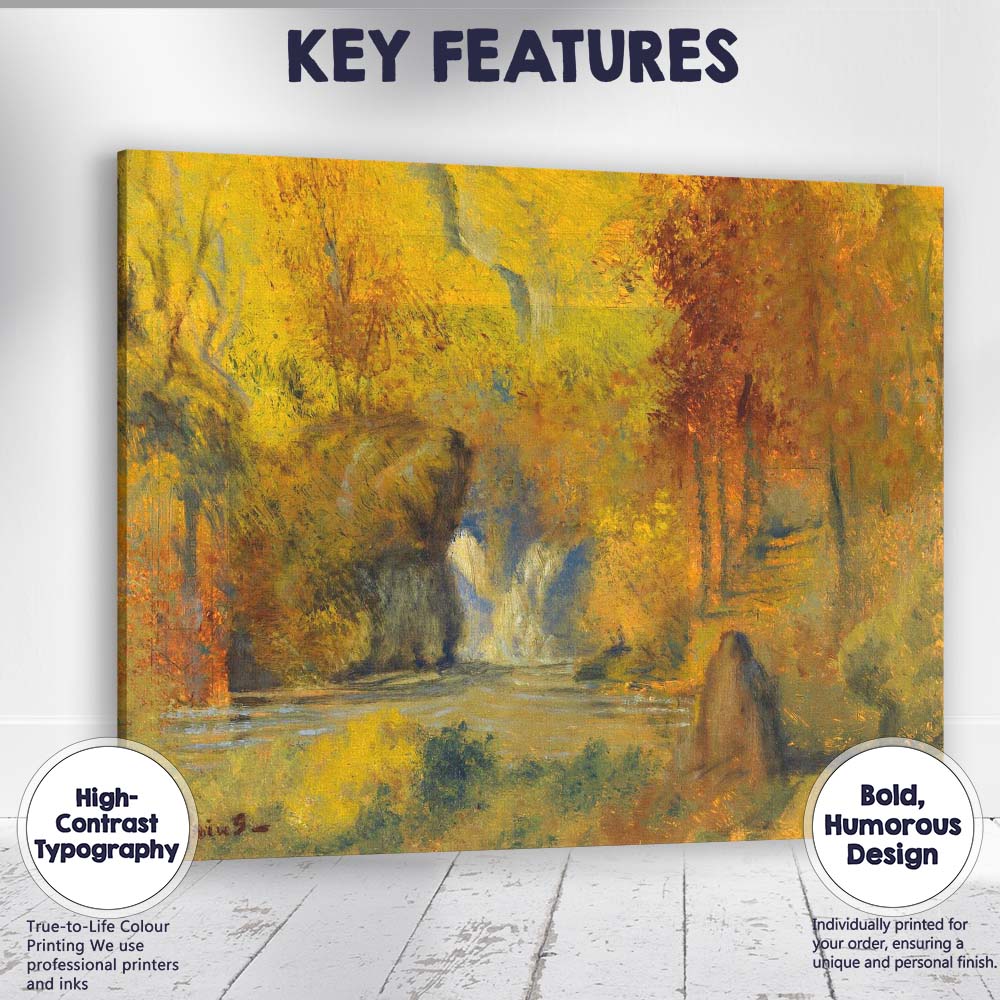 Vibrant Autumn Waterfall Forest Landscape Impressionist Painting Canvas Wall Art Print Decor Picture Ready to Hang