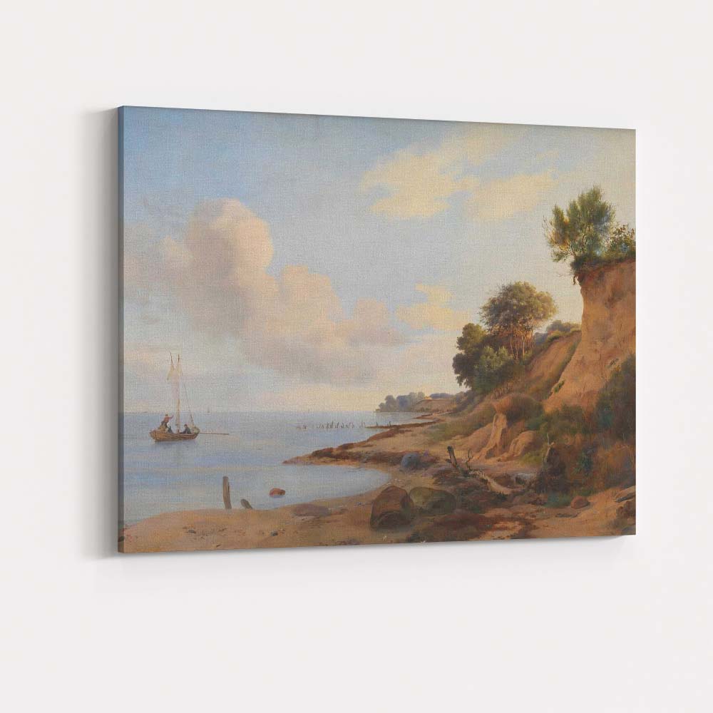Peaceful Coastal Cliffs Seascape With Sailing Boat Landscape Canvas Wall Art Print Decor Picture Ready to Hang