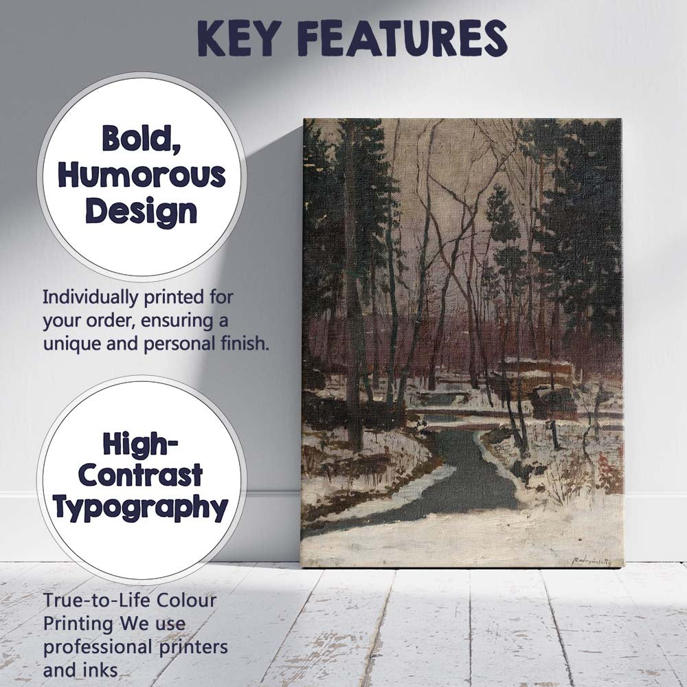 Winter Forest Stream Snow Covered Woodland Oil Painting Canvas Wall Art Print Decor Picture Ready to Hang