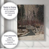 Winter Forest Stream Snow Covered Woodland Oil Painting Canvas Wall Art Print Decor Picture Ready to Hang