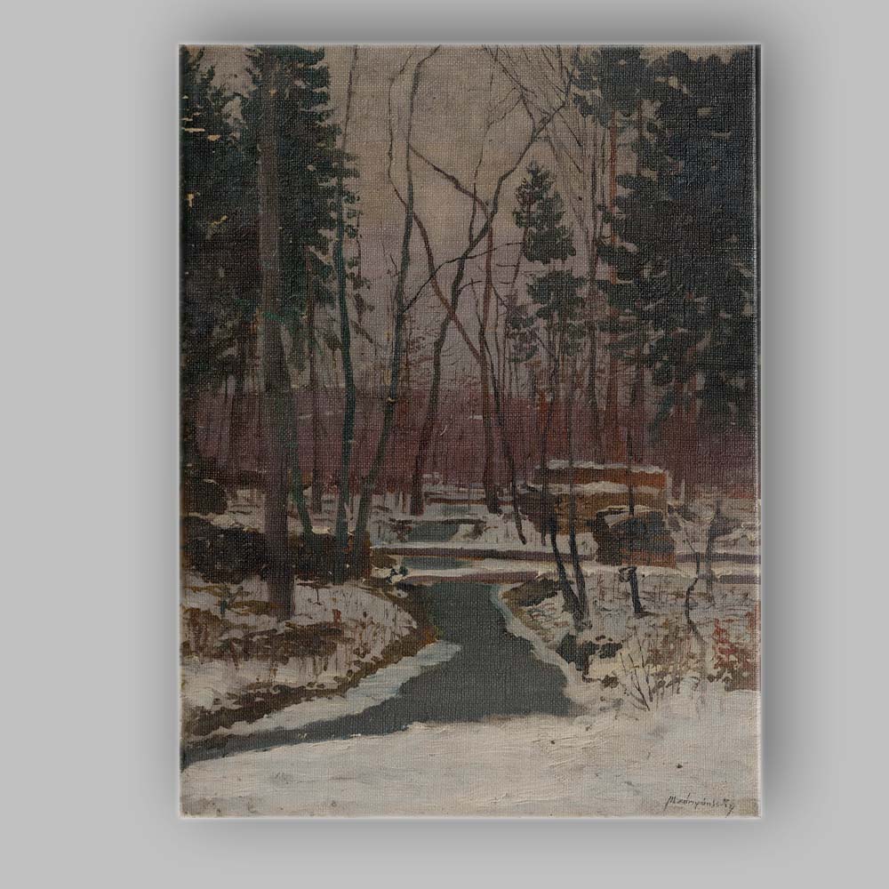 Winter Forest Stream Snow Covered Woodland Oil Painting Canvas Wall Art Print Decor Picture Ready to Hang