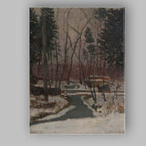 Winter Forest Stream Snow Covered Woodland Oil Painting Canvas Wall Art Print Decor Picture Ready to Hang