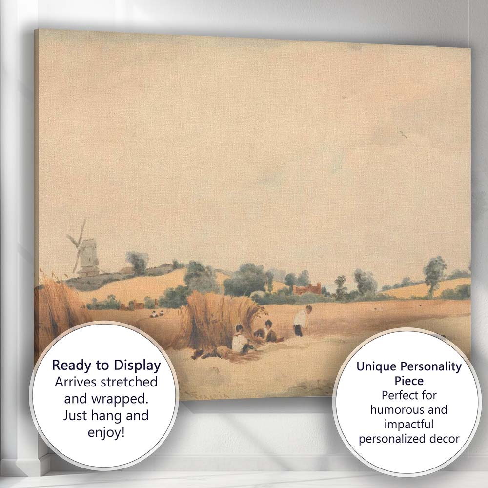 Rustic Harvest Field Windmill Countryside Watercolour Landscape Canvas Wall Art Print Decor Picture Ready to Hang