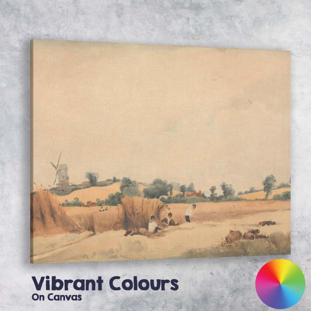 Rustic Harvest Field Windmill Countryside Watercolour Landscape Canvas Wall Art Print Decor Picture Ready to Hang