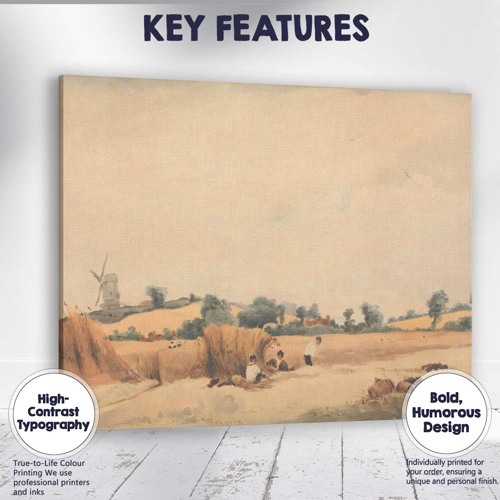 Rustic Harvest Field Windmill Countryside Watercolour Landscape Canvas Wall Art Print Decor Picture Ready to Hang