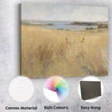Soft Coastal Lake View Golden Grassland Landscape Painting Canvas Wall Art Print Decor Picture Ready to Hang