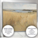 Soft Coastal Lake View Golden Grassland Landscape Painting Canvas Wall Art Print Decor Picture Ready to Hang