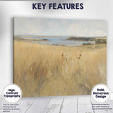 Soft Coastal Lake View Golden Grassland Landscape Painting Canvas Wall Art Print Decor Picture Ready to Hang