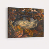 Autumn Oak Tree Overlooking Rolling Countryside Painting Canvas Wall Art Print Decor Picture Ready to Hang