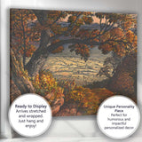 Autumn Oak Tree Overlooking Rolling Countryside Painting Canvas Wall Art Print Decor Picture Ready to Hang