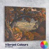 Autumn Oak Tree Overlooking Rolling Countryside Painting Canvas Wall Art Print Decor Picture Ready to Hang