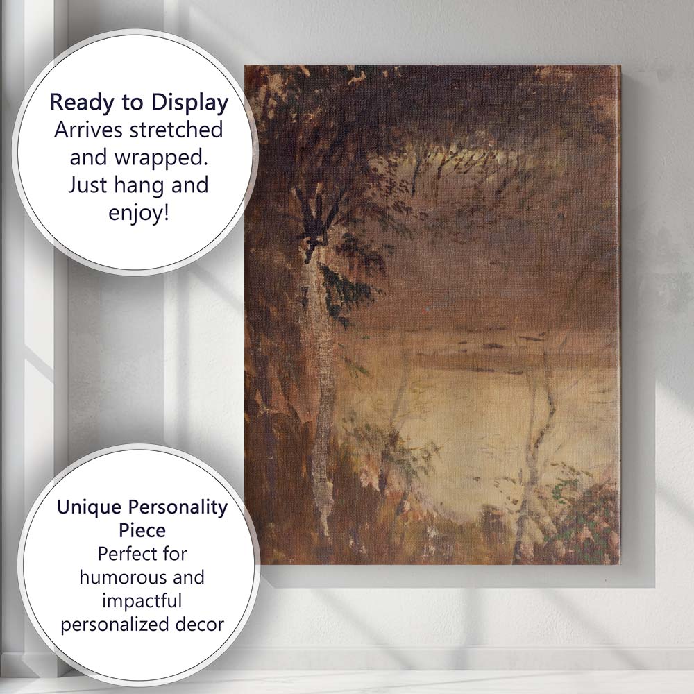 Misty Woodland Lakeside Landscape Impressionist Canvas Wall Art Print Decor Picture Ready to Hang