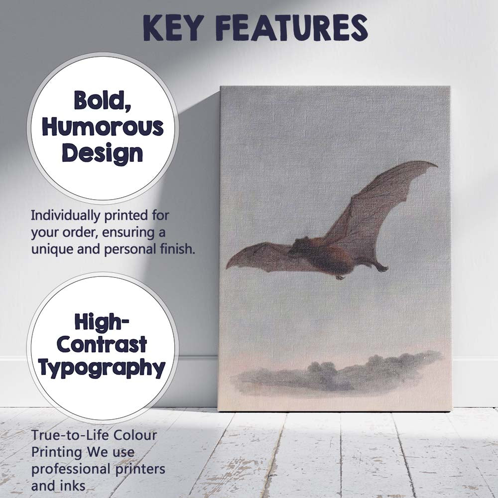 Flying Bat Natural History Wildlife Illustration Canvas Wall Art Print Decor Picture Ready to Hang