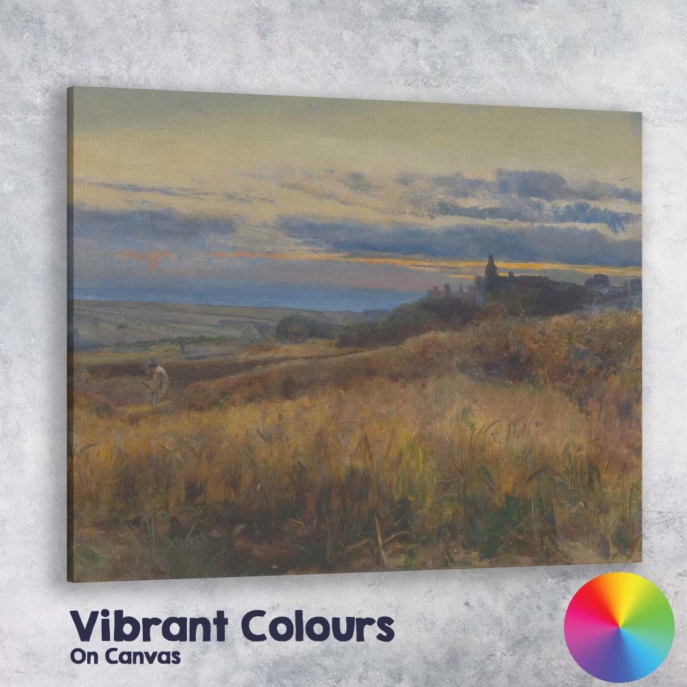 Atmospheric Coastal Heathland Sunset Landscape Traditional Oil Painting Canvas Wall Art Print Decor Picture Ready to Hang