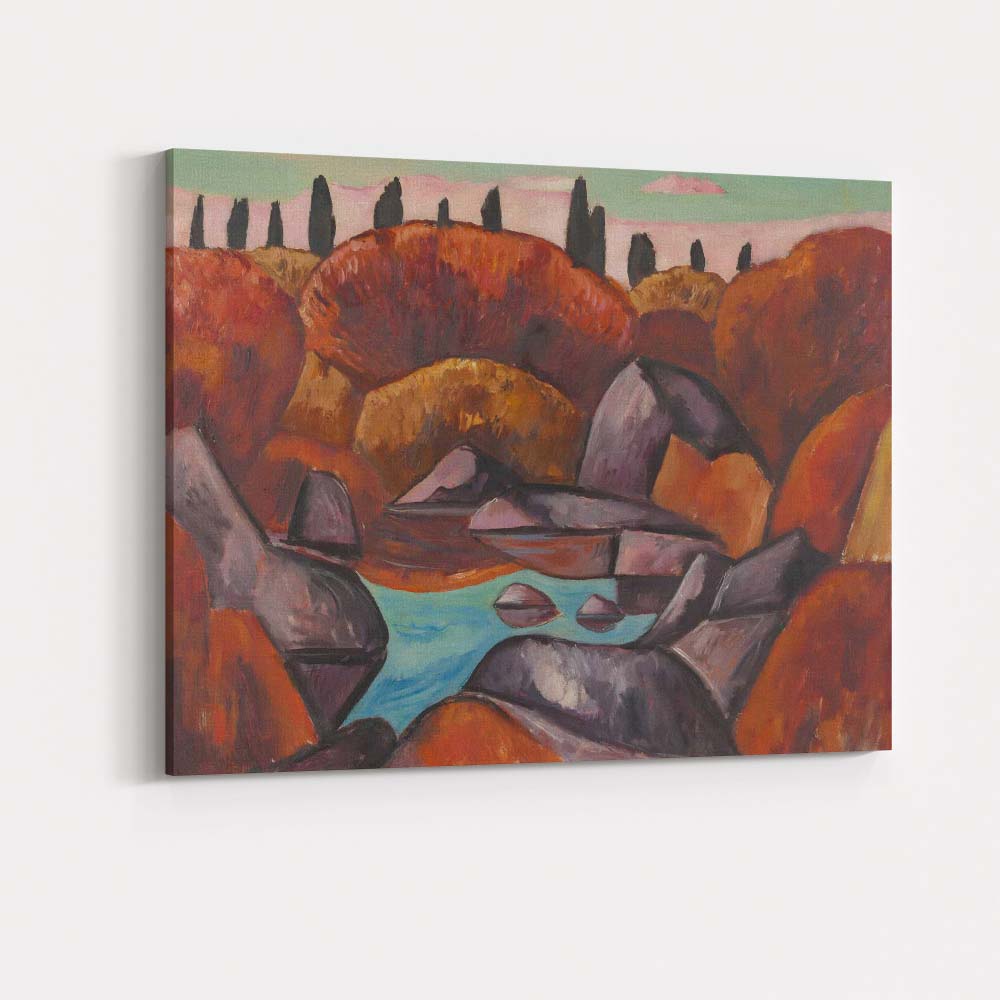 Abstract Autumn Hills Rocky Lake Colourful Expressionist Landscape Canvas Wall Art Print Decor Picture Ready to Hang