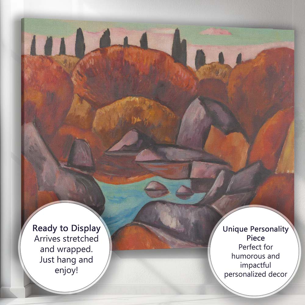 Abstract Autumn Hills Rocky Lake Colourful Expressionist Landscape Canvas Wall Art Print Decor Picture Ready to Hang