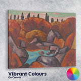 Abstract Autumn Hills Rocky Lake Colourful Expressionist Landscape Canvas Wall Art Print Decor Picture Ready to Hang