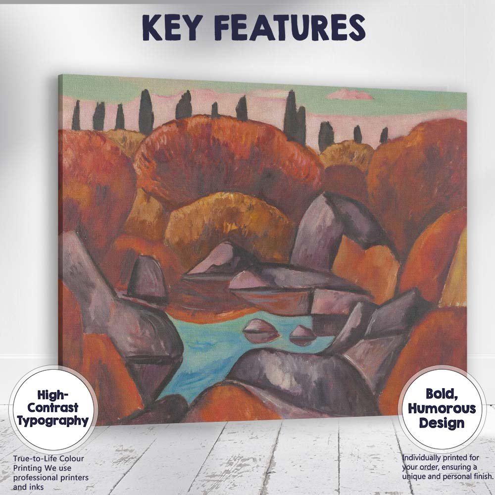 Abstract Autumn Hills Rocky Lake Colourful Expressionist Landscape Canvas Wall Art Print Decor Picture Ready to Hang