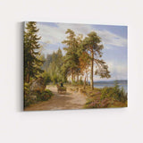 Sunlit Forest Road Beside Lake Nordic Landscape Oil Painting Canvas Wall Art Print Decor Picture Ready to Hang