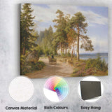 Sunlit Forest Road Beside Lake Nordic Landscape Oil Painting Canvas Wall Art Print Decor Picture Ready to Hang