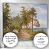 Sunlit Forest Road Beside Lake Nordic Landscape Oil Painting Canvas Wall Art Print Decor Picture Ready to Hang