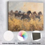 Galloping Wild Horses Through Golden Grassland Expressive Impressionist Canvas Wall Art Print Decor Picture Ready to Hang