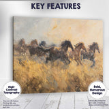 Galloping Wild Horses Through Golden Grassland Expressive Impressionist Canvas Wall Art Print Decor Picture Ready to Hang