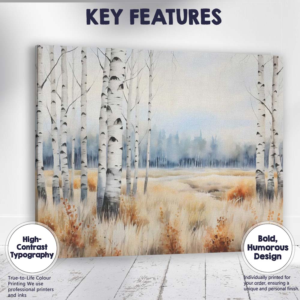 Soft Misty Birch Woodland Meadow Landscape Canvas Wall Art Print Decor Picture Ready to Hang