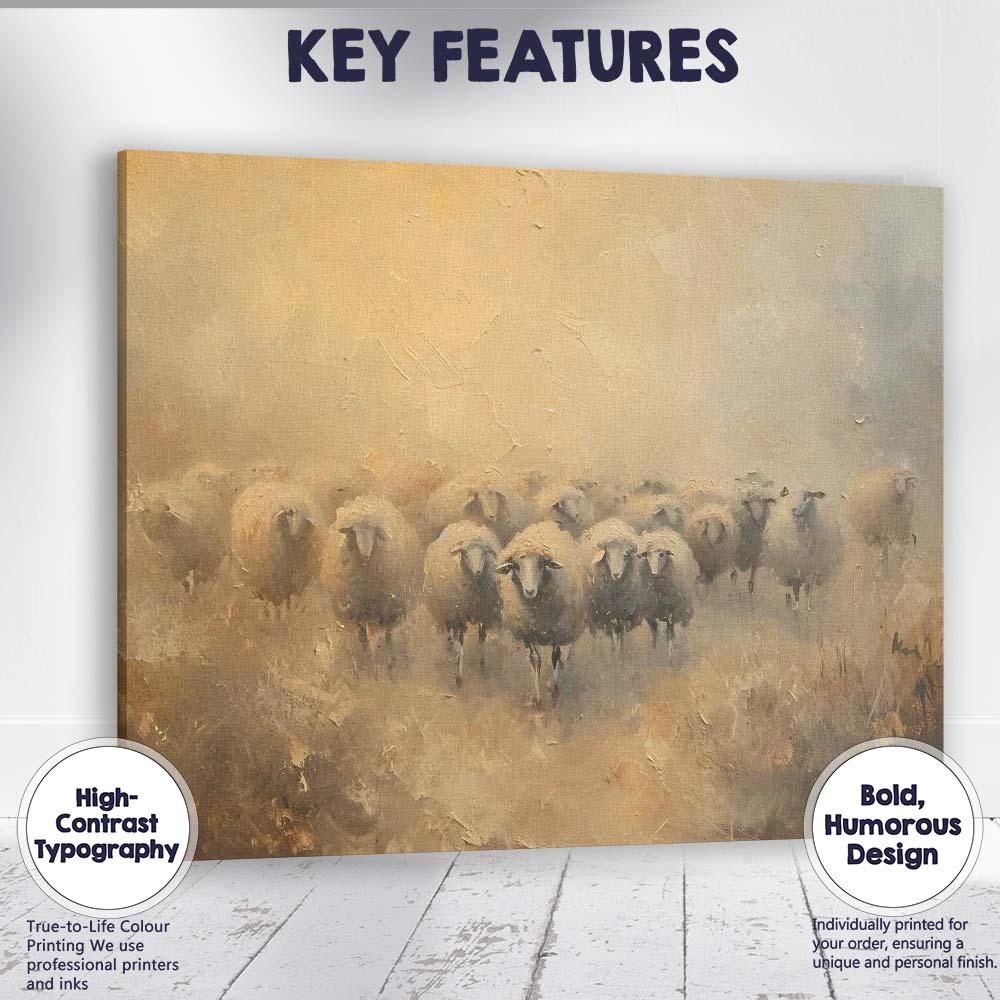 Neutral Rustic Sheep Flock Textured Farmhouse Painting Canvas Wall Art Print Decor Picture Ready to Hang