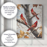 Red Cardinal Birds Woodland Branch Nature Illustration Canvas Wall Art Print Decor Picture Ready to Hang