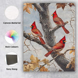 Red Cardinal Birds Woodland Branch Nature Illustration Canvas Wall Art Print Decor Picture Ready to Hang