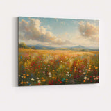 Sunlit Wildflower Meadow Mountain Panorama Landscape Canvas Wall Art Print Decor Picture Ready to Hang