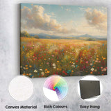 Sunlit Wildflower Meadow Mountain Panorama Landscape Canvas Wall Art Print Decor Picture Ready to Hang
