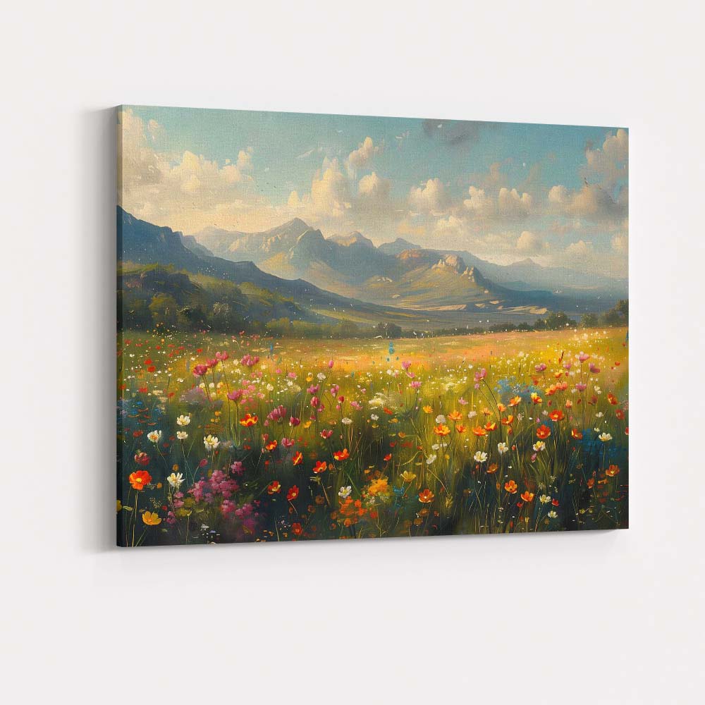 Blooming Alpine Wildflower Field Panoramic Mountain Landscape Canvas Wall Art Print Decor Picture Ready to Hang