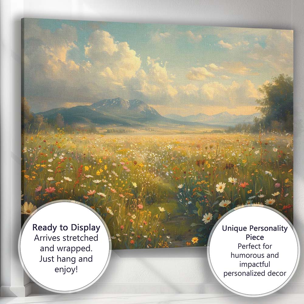 Radiant Summer Wildflower Field Scenic Landscape Canvas Wall Art Print Decor Picture Ready to Hang