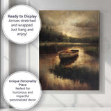 Atmospheric Rowboat Lake Reflection Moody Landscape Canvas Wall Art Print Decor Picture Ready to Hang