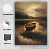 Atmospheric Rowboat Lake Reflection Moody Landscape Canvas Wall Art Print Decor Picture Ready to Hang