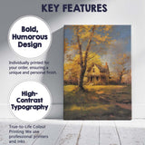 Golden Autumn Tree Farmhouse Landscape Canvas Wall Art Print Decor Picture Ready to Hang