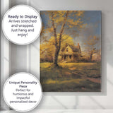 Golden Autumn Tree Farmhouse Landscape Canvas Wall Art Print Decor Picture Ready to Hang