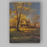 Golden Autumn Tree Farmhouse Landscape Canvas Wall Art Print Decor Picture Ready to Hang