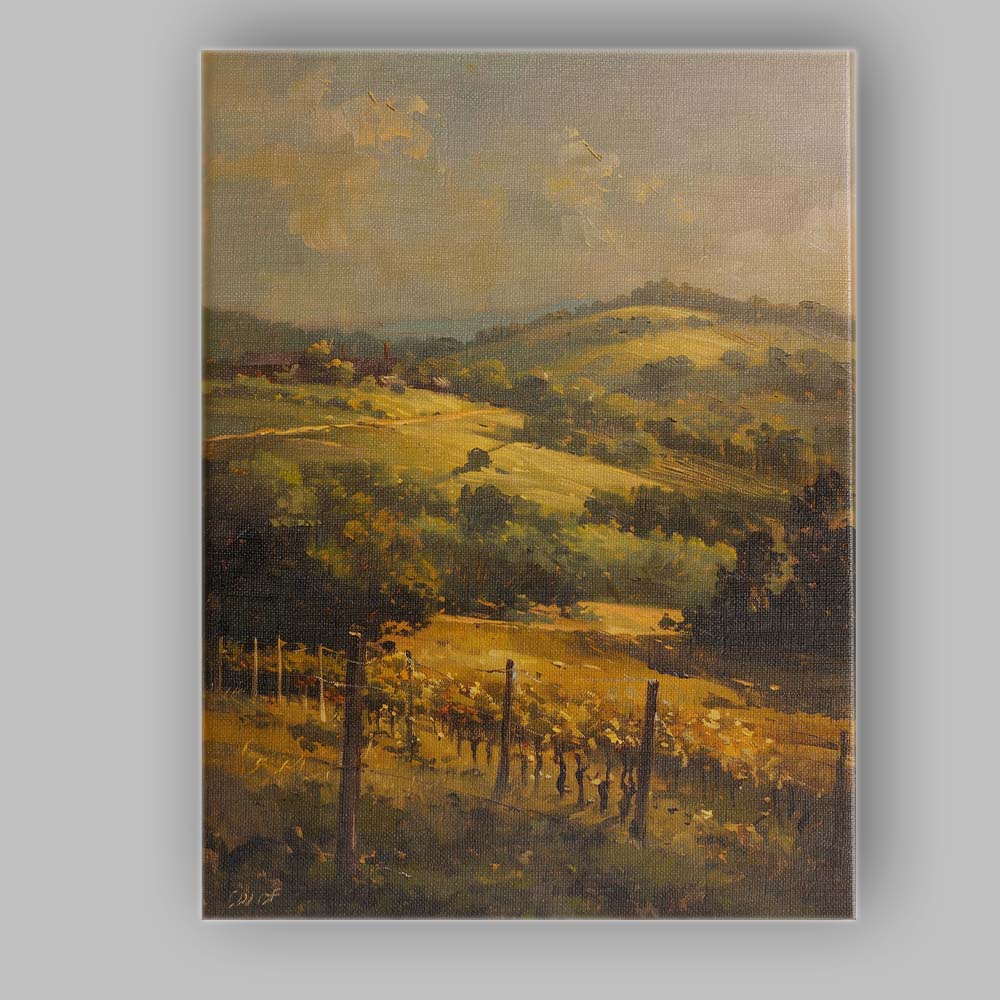 Golden Vineyard Rolling Hills Rural Countryside Landscape Canvas Wall Art Print Decor Picture Ready to Hang