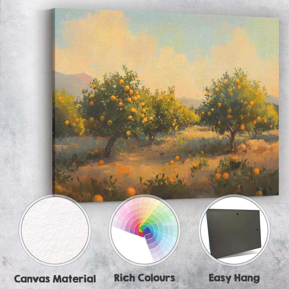 Sunlit Orange Grove Orchard Mediterranean Landscape Canvas Wall Art Print Decor Picture Ready to Hang