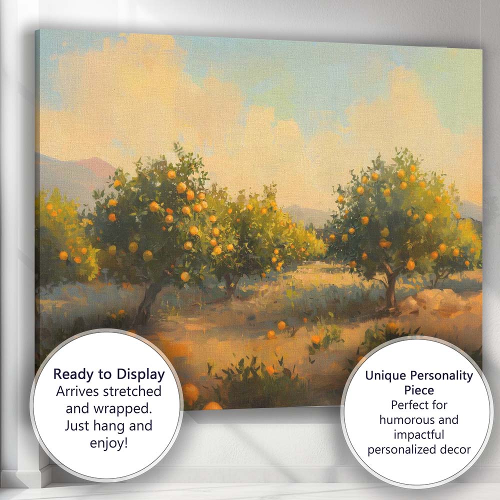 Sunlit Orange Grove Orchard Mediterranean Landscape Canvas Wall Art Print Decor Picture Ready to Hang