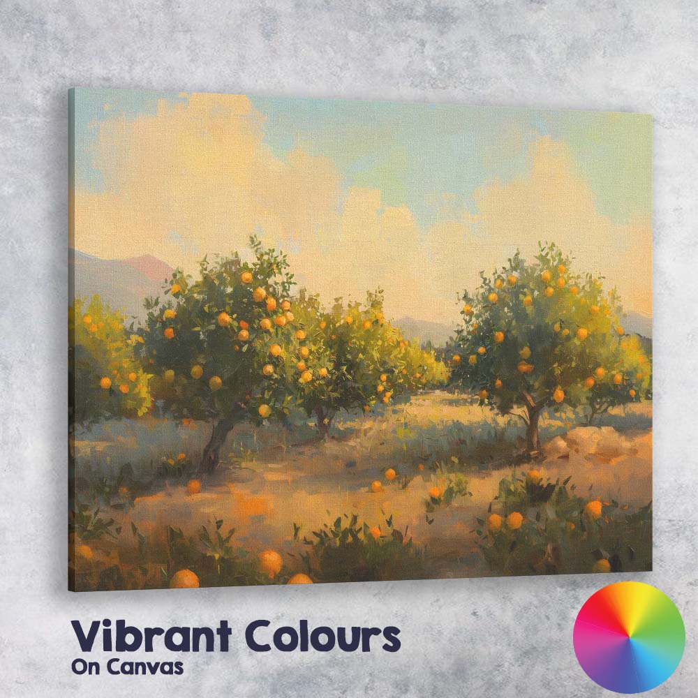 Sunlit Orange Grove Orchard Mediterranean Landscape Canvas Wall Art Print Decor Picture Ready to Hang
