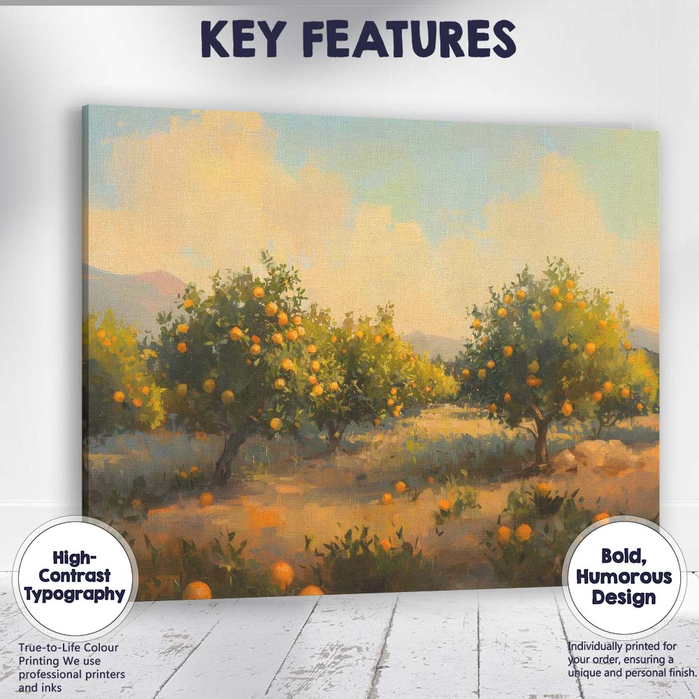 Sunlit Orange Grove Orchard Mediterranean Landscape Canvas Wall Art Print Decor Picture Ready to Hang