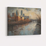 Modern Riverside City Skyline Reflection Impressionist Urban Landscape Canvas Wall Art Print Decor Picture Ready to Hang