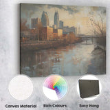 Modern Riverside City Skyline Reflection Impressionist Urban Landscape Canvas Wall Art Print Decor Picture Ready to Hang